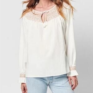 Faherty Laura Embroidered Peasant Top White women's size small